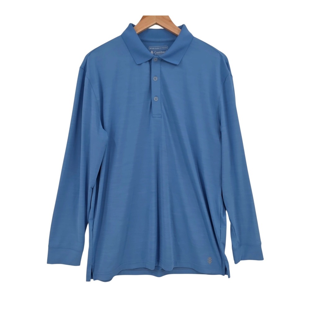 Coolibar Mens L Long Sleeve Performance Polo Shirt in Blue